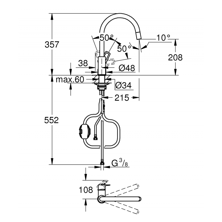 Одноважільний змішувач для кухні Grohe BauLoop New (30543000)