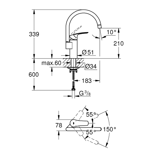 Одноважільний змішувач для мийки Grohe Eurosmart (332022433)