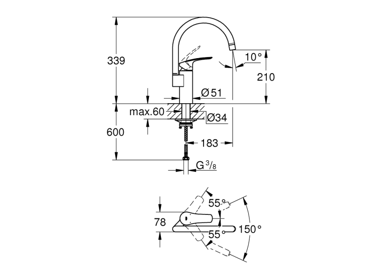 Однорычажный смеситель для мойки Grohe Eurosmart (332022433)