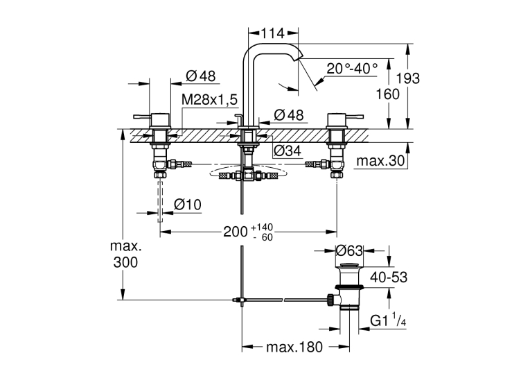 Смеситель для раковины Grohe Essence на 3 отверстия M-Size (20296001)