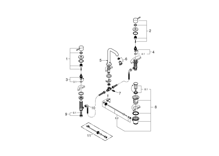 Смеситель для раковины Grohe Essence на 3 отверстия M-Size (20296001)