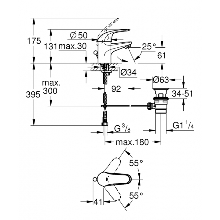 Одноважільний змішувач для раковини Grohe Euroeco S-Size (23262000)