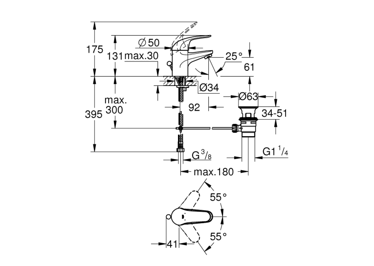 Однорычажный смеситель для раковины Grohe Euroeco S-Size (23262000)