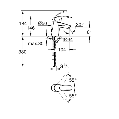 Однорычажный смеситель для раковины Grohe Eurosmart S-Size, цепочка (33188002)