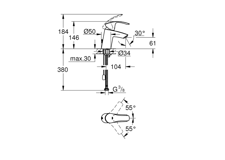 Однорычажный смеситель для раковины Grohe Eurosmart S-Size, цепочка (33188002)