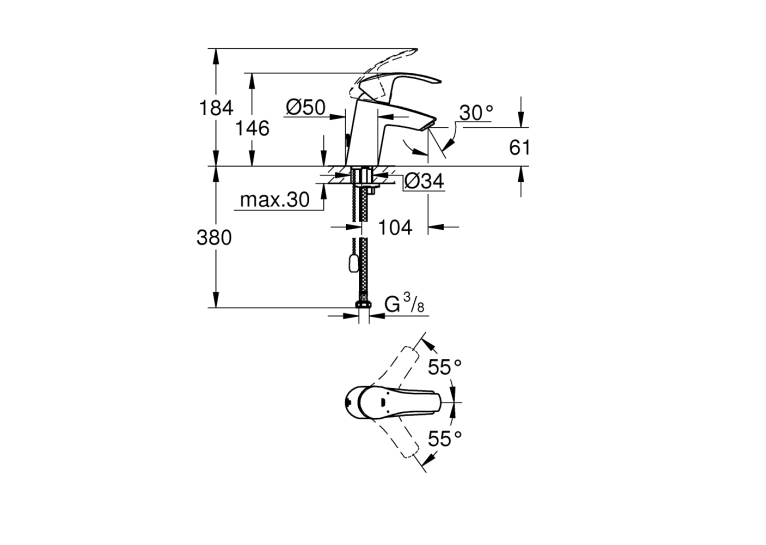Одноважільний змішувач для раковини Grohe Eurosmart S-Size, ланцюжок (33188002)