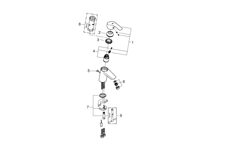 Однорычажный смеситель для раковины Grohe Eurosmart S-Size, цепочка (33188002)