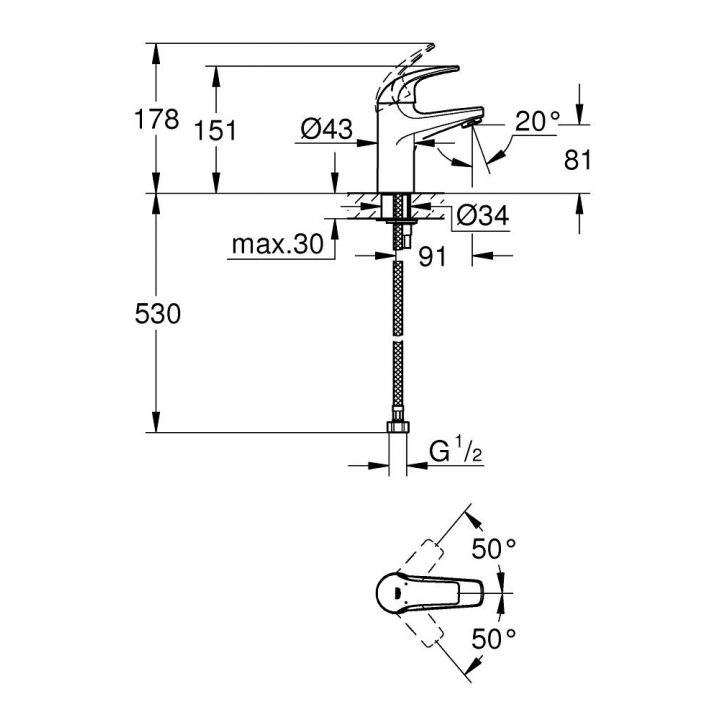 Однорычажный смеситель для раковины Grohe BauCurve S-Size (32848000)