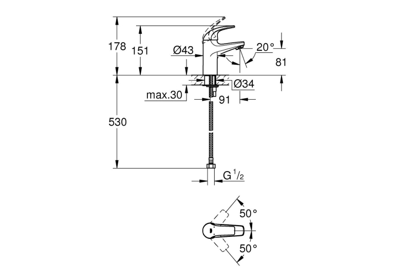 Одноважільний змішувач для раковини Grohe BauCurve S-Size (32848000)