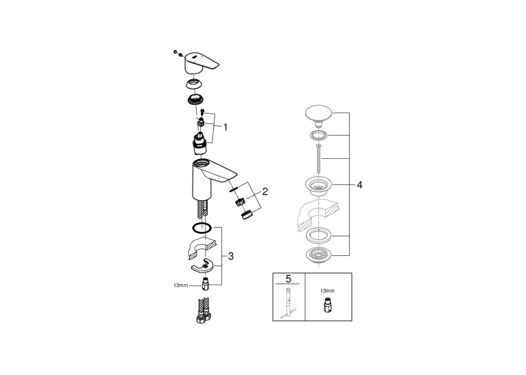 Однорычажный смеситель для раковины Grohe BauEdge New S-Size без донного клапана (23330001)