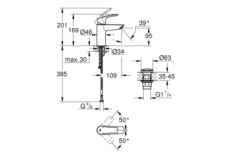 Однорычажный смеситель для раковины Grohe Eurosmart New S-Size с термостатической защитой (23988003)