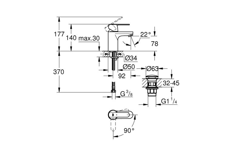 Одноважільний змішувач для раковини Grohe QuickFix Get S-Size (23586LS0)