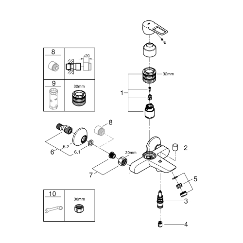 Однорычажный смеситель для ванны Grohe BauLoop New (23602001)