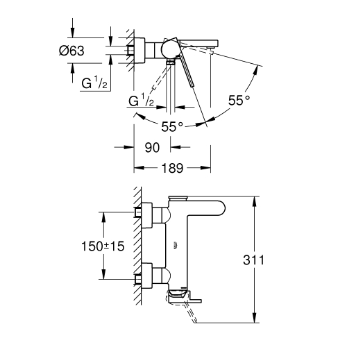 Однорычажный смеситель для ванны Grohe Plus (33553AL3)