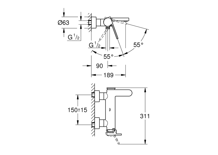 Одноважільний змішувач для ванни Grohe Plus (33553AL3)