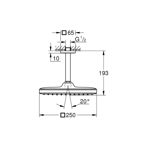 верхний душ Grohe Tempesta 250 Cube с кронштейном к потолку (26683000)