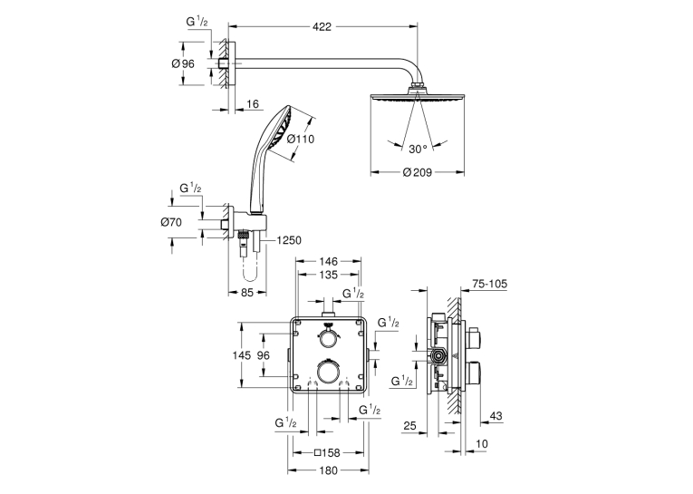 Набір для комплектації душу Grohe Grohtherm із Grohe Rainshower Cosmopolitan 210 (34734000)