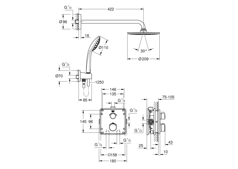 Набір для комплектації душу Grohe Grohtherm із Grohe Rainshower Cosmopolitan 210 (34734000)