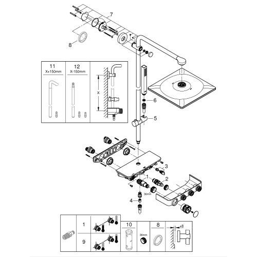 Душевая система с термостатом Grohe Euphoria SmartControl System 310 Cube Duo (26508AL0) Графит матовый