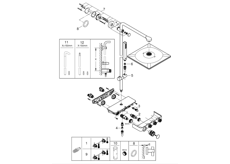 Душевая система с термостатом Grohe Euphoria SmartControl System 310 Cube Duo (26508AL0) Графит матовый