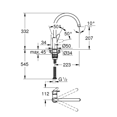 Однорычажный смеситель для мойки Grohe BauCurve (31231001)