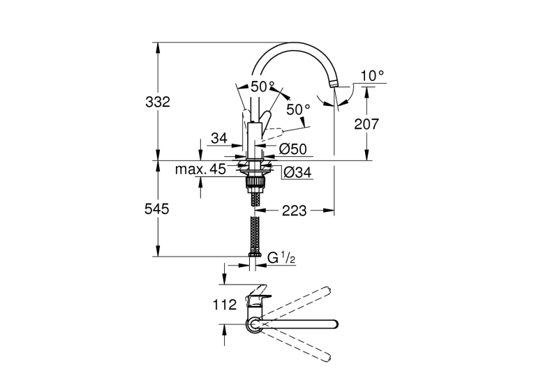 Одноважільний змішувач для мийки Grohe BauCurve (31231001)