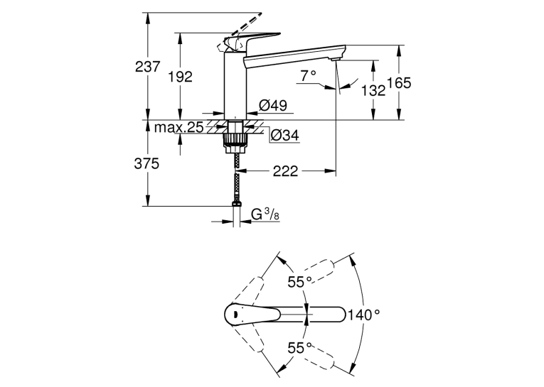 Одноважільний змішувач для мийки Grohe BauCurve (31715000)