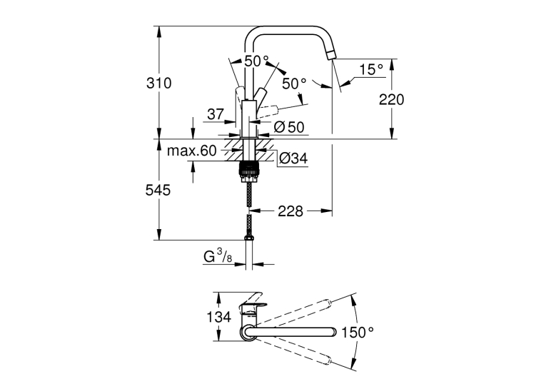 Одноважільний змішувач для мийки Grohe Eurosmart (30567DC0)