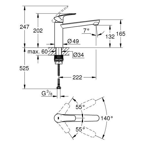 Однорычажный смеситель для мойки Grohe Eurosmart (30463000)