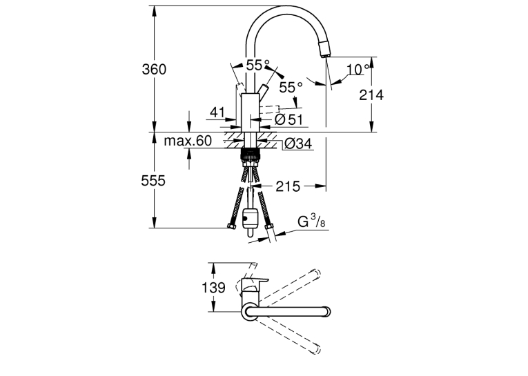 Змішувач одноважільний для мийки Grohe Feel (32671002)