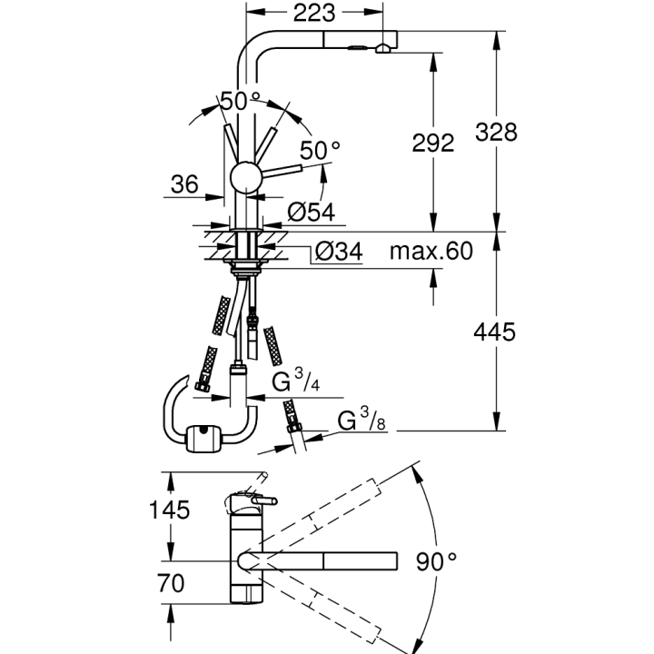 Одноважільний змішувач для мийки з вентилем Grohe Minta (31558000)