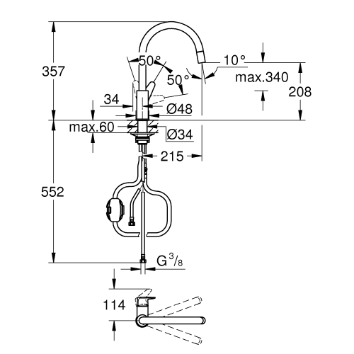 Однорычажный смеситель для мойки Grohe BauCurve (30547000)