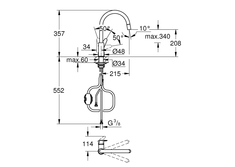 Одноважільний змішувач для мийки Grohe BauCurve (30547000)