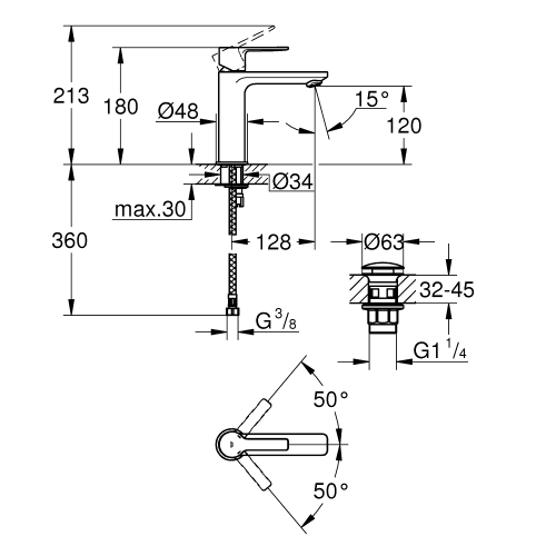 Однорычажный смеситель для раковины Grohe Lineare S-Size (23106001)