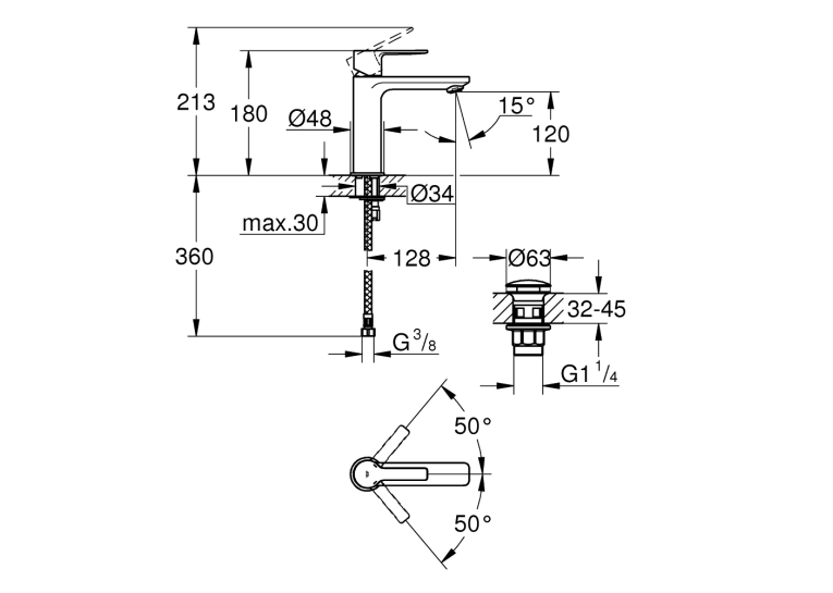 Однорычажный смеситель для раковины Grohe Lineare S-Size (23106001)