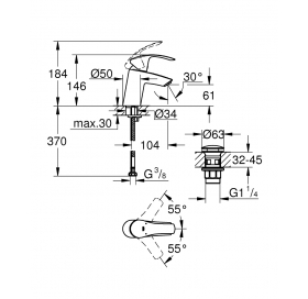 Одноважільний змішувач для раковини Grohe Eurosmart S-Size + нажимний донний клапан (23922002)