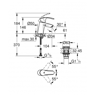 Одноважільний змішувач для раковини Grohe Eurosmart S-Size + нажимний донний клапан (23922002)