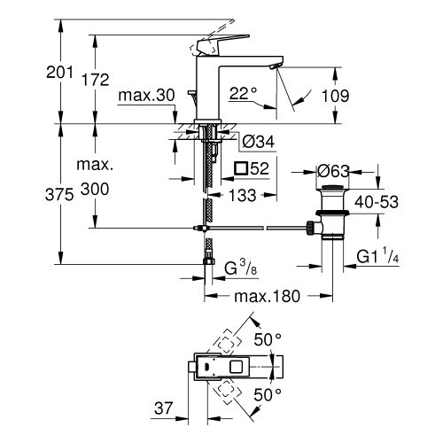 Одноважільний змішувач для раковини Grohe Eurocube M-Size (23445AL0)
