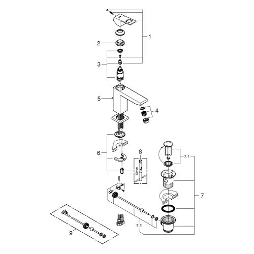 Одноважільний змішувач для раковини Grohe Eurocube M-Size (23445AL0)
