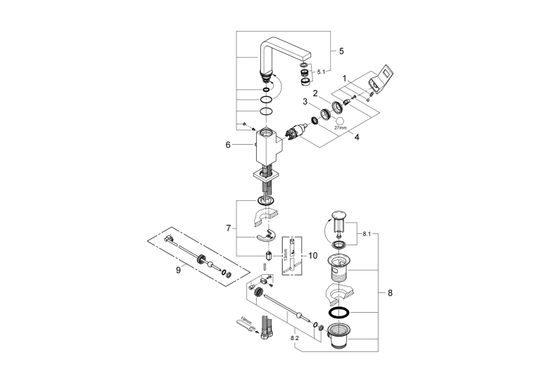 Однорычажный смеситель для раковины Grohe Eurocube L-Size (23135AL0)