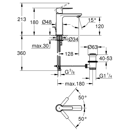 Однорычажный смеситель для раковины Grohe Lineare S-Size (32114GL1) Золото