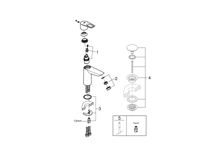 Одноважільний змішувач для раковини Grohe BauLoop New M-Size без донного клапана (23917001)