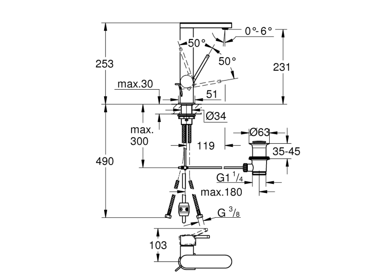 Одноважільний змішувач для раковини Grohe Plus, L-Size (23843AL3)