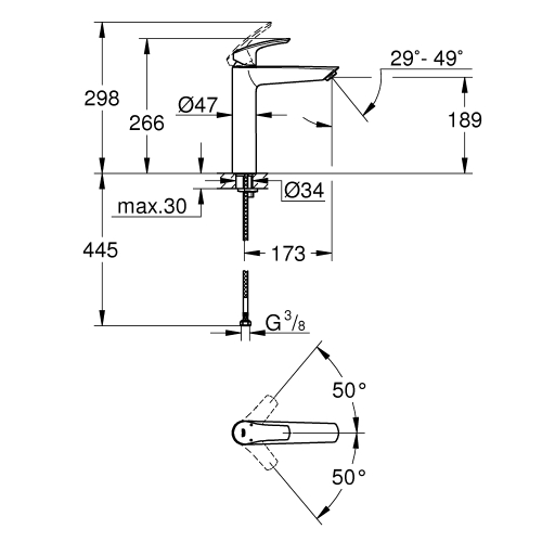 Однорычажный смеситель для раковины Grohe Eurosmart New XL-Size (23971003)