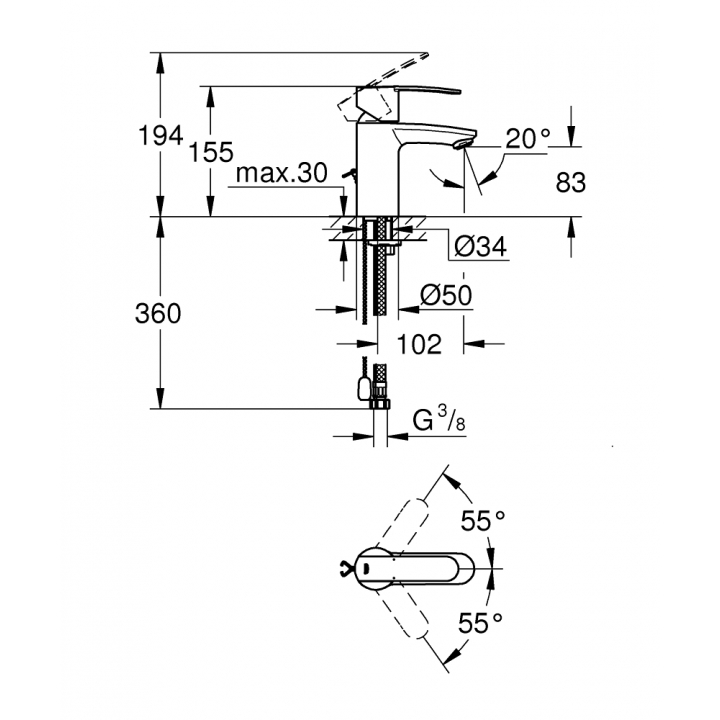 Однорычажный смеситель для раковины Grohe Wave Cosmopolitan S-Size (23204000)