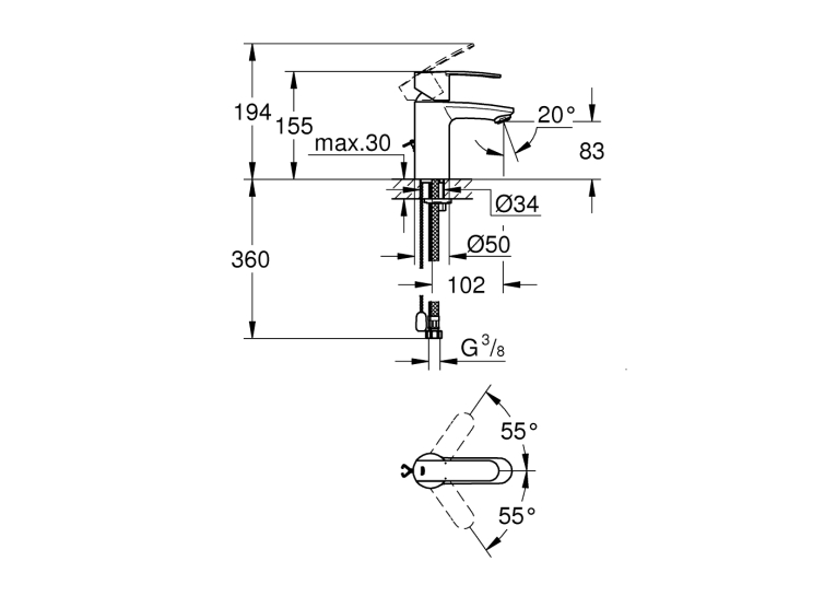 Одноважільний змішувач для раковини Grohe Wave Cosmopolitan S-Size (23204000)