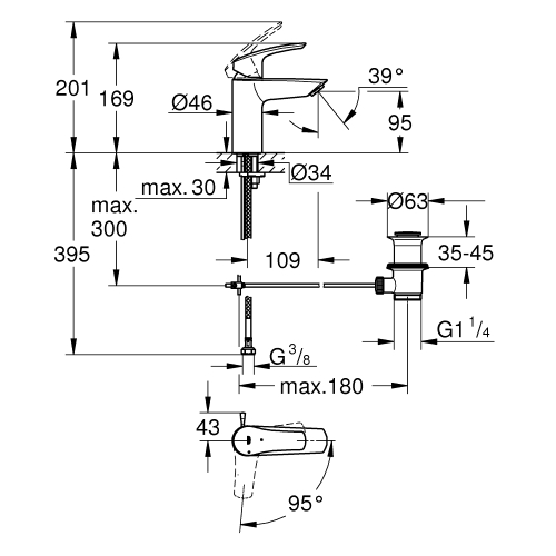 Одноважільний змішувач для раковини Grohe Eurosmart S-Size (329262433)