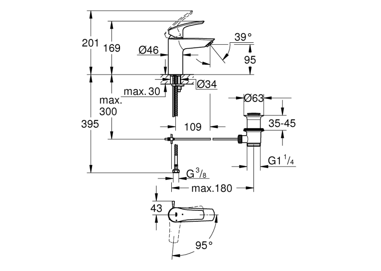 Однорычажный смеситель для раковины Grohe Eurosmart S-Size (329262433)