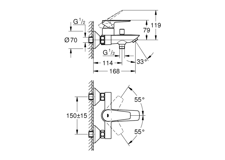 Однорычажный смеситель для ванны Grohe BauEdge New (23605001)