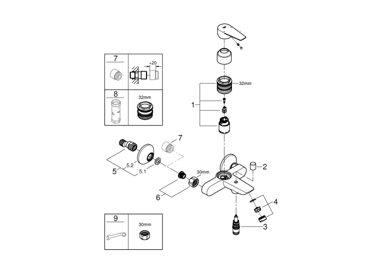Однорычажный смеситель для ванны Grohe BauEdge New (23605001)